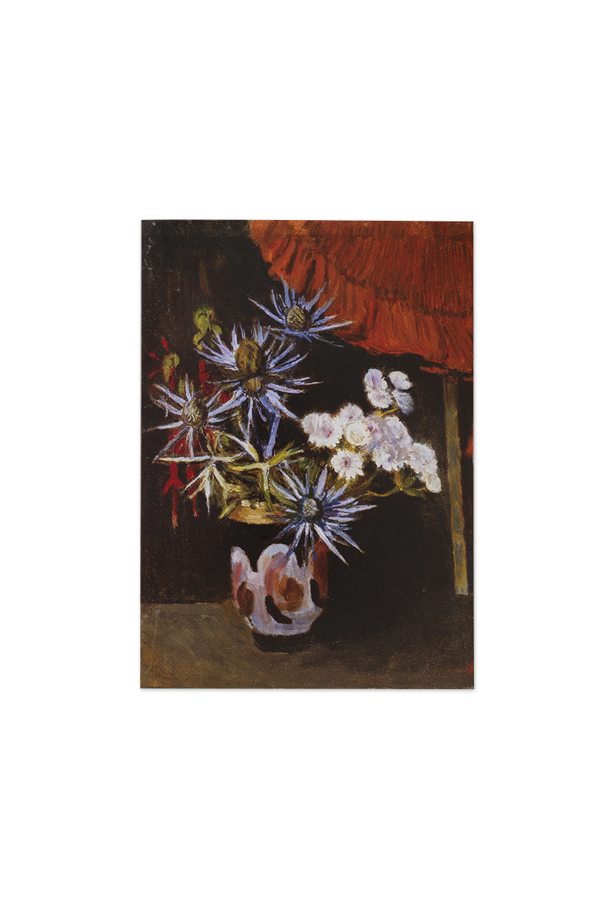 Greeting Card Vanessa Bell - Astrantia, Sea Holly &amp; Fuchsia in a Painted Pot, c.1950